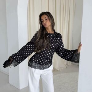 Bolka dots satin black blouse
