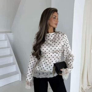 Bolka dots white satin blouse